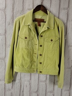 Women’s Lime Green Thin Wale Curduroy Jacket - Classic Button-Up Trucker Jacket